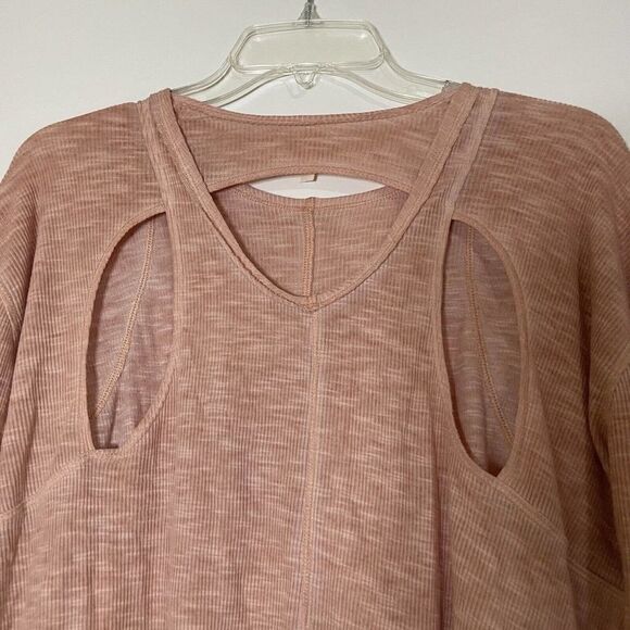 FP Movement Free people ribbed peach pink long sleeve keyhole back shirt SMALL - Picture 5 of 6